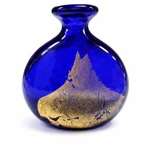 Elegant Blue and Gold Glass Vase